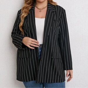 Shein black white pinstripe blazer